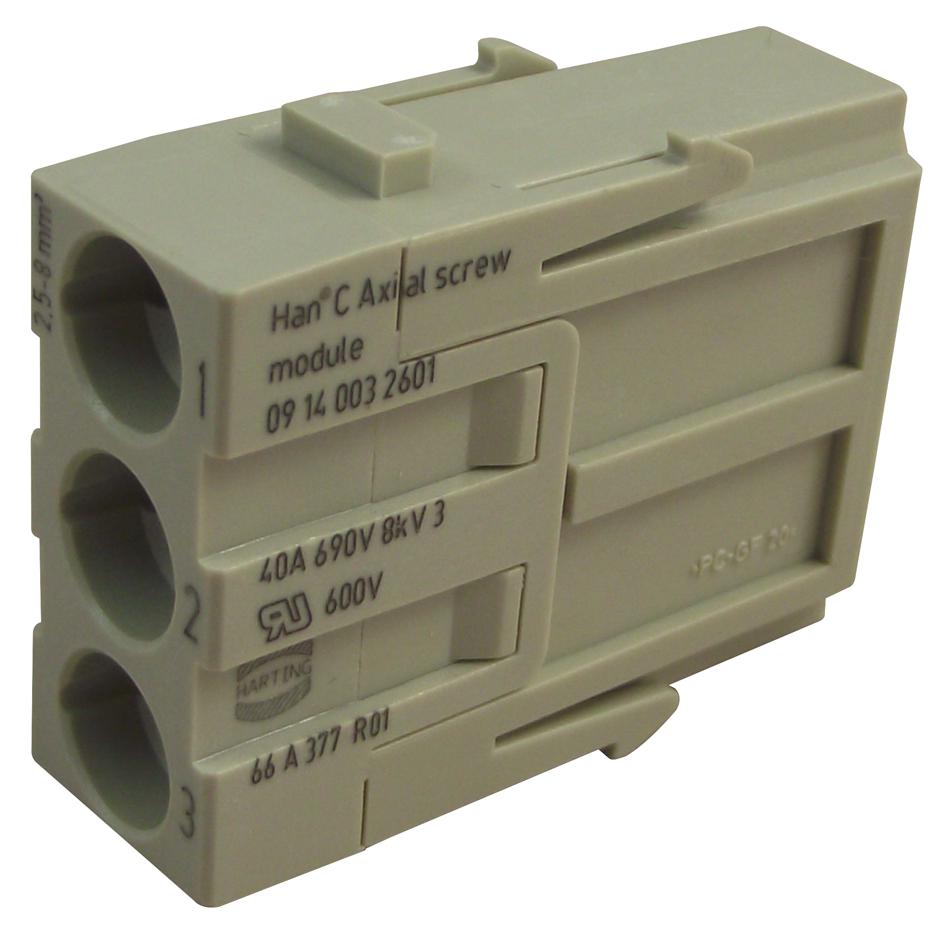 09140032601 MODULE, MALE, AXIAL SCREW, 3WAY, 8MM HARTING