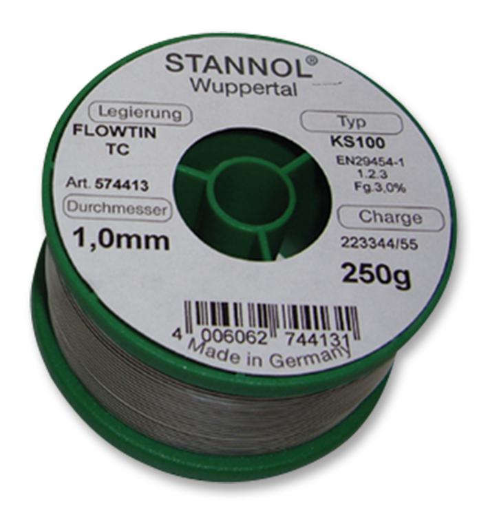 574413 SOLDER WIRE, KS100, 1.0MM, 250G STANNOL