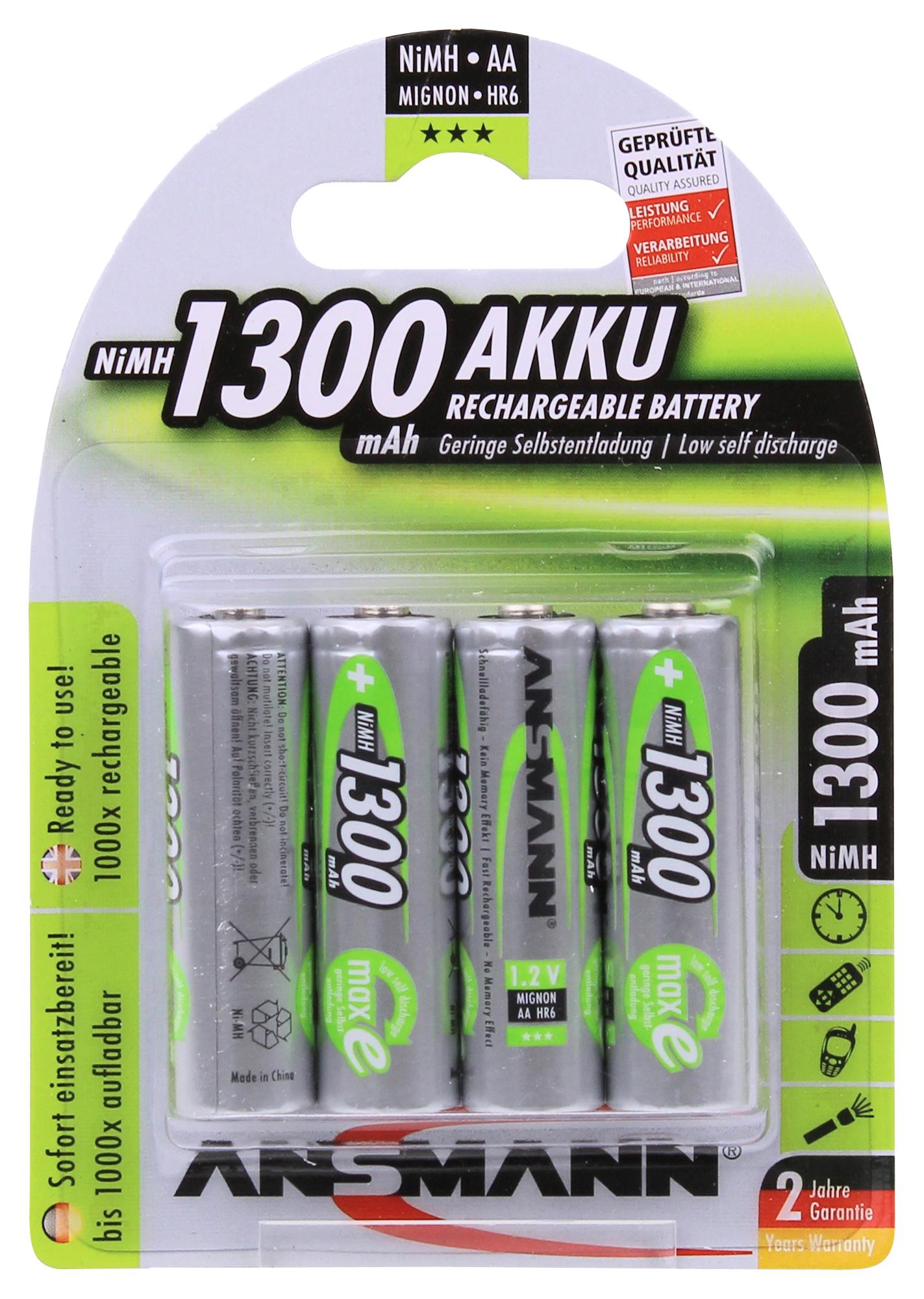 5030792 BATTERY,AA,NI-MH,1.3AH,1.2V, PK4 ANSMANN