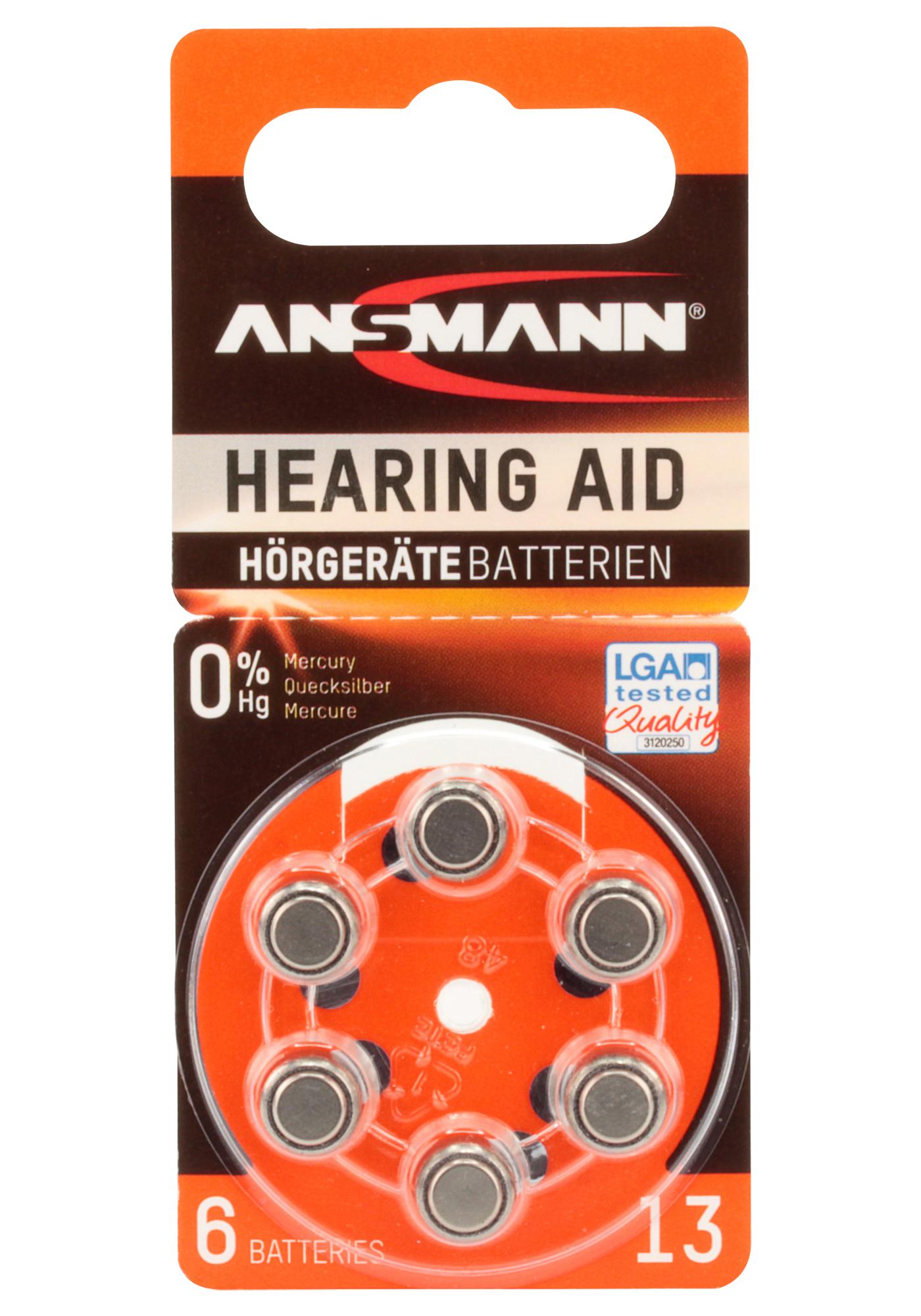 5013243 BATTERY, ZINC-AIR AZA13 (PR48) 6, PK6 ANSMANN