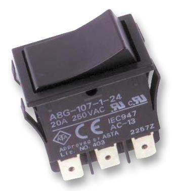 A8G-107-1-24 SWITCH, ROCKER, DPDT, RESET, 20A OMRON