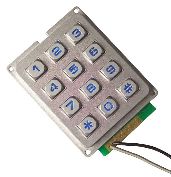 MCAK304NSSLWPMMBLGKT KEYPAD, METAL ILLUM BLUE  IP67 3X4 MULTICOMP