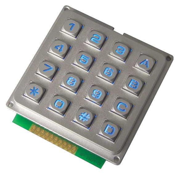 MCAK1604NSSLWPMMBLGKT KEYPAD METAL ILLUM BLUE IP67 4X4 MULTICOMP