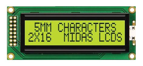 MC21605B6WK-SPTLY-V2 DISPLAY, ALPHANUMERIC, 16X2, YELLOW/GRN MIDAS