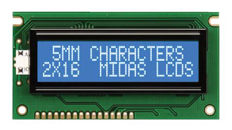 MC21605A6WD-BNMLW-V2 DISPLAY, ALPHANUMERIC, 16X2, WHITE MIDAS
