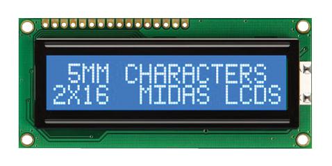 MC21605C6WR-BNMLW-V2 DISPLAY, ALPHANUMERIC, 16X2, WHITE MIDAS