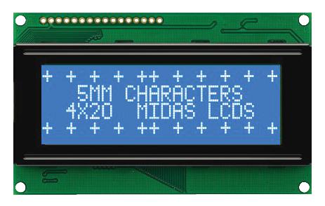 MC42005A6W-BNMLW-V2 DISPLAY, ALPHANUMERIC, 20X4, WHITE MIDAS