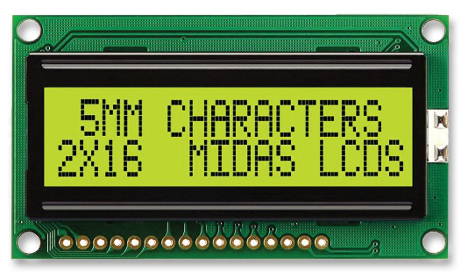 MC21605H6WR-SPTLY-V2 DISPLAY, ALPHANUMERIC, 16X2, YELLOW/GRN MIDAS