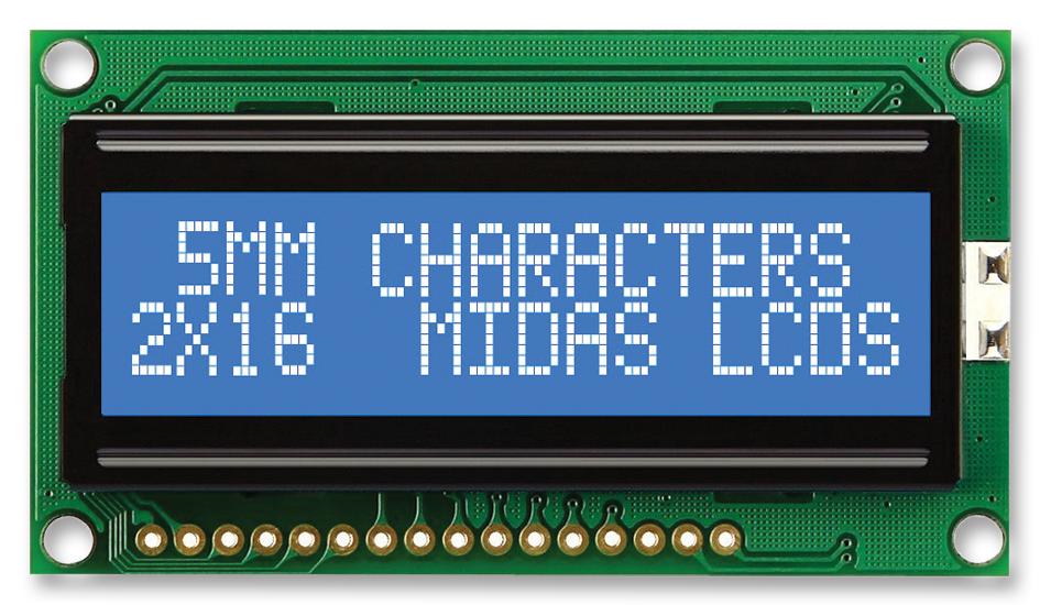 MC21605H6W-BNMLW-V2 DISPLAY, ALPHANUMERIC, 16X2, WHITE MIDAS