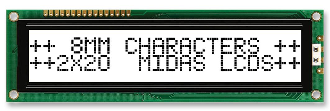 MC22008B6W-FPTLW-V2 DISPLAY, ALPHANUMERIC, 20X2, WHITE MIDAS