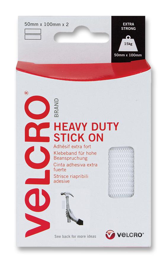 VEL-EC60240 HD STICK ON STRIP, WHITE, 50MM, PK2 VELCRO