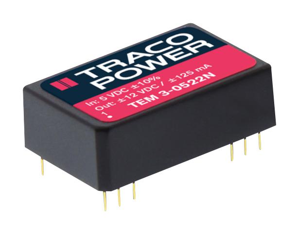 TEM 3-0523N DC-DC CONV, ISO POL, 2 O/P, 0.1A, 15V TRACO POWER