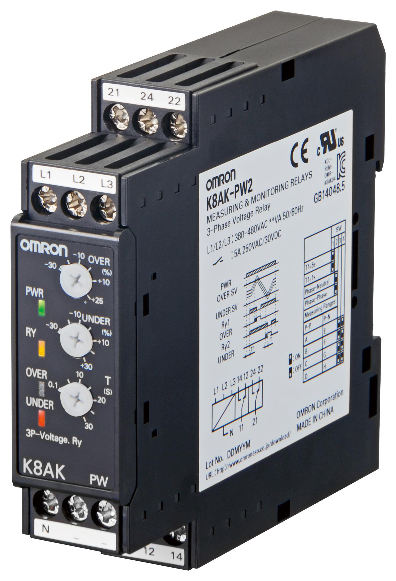 K8AKPW2 RELAY, PHASE MONITORING, SPDT, 480VAC OMRON