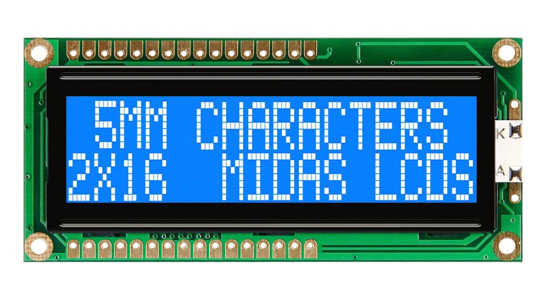 MC21605G6WR-BNMLW-V2 DISPLAY, ALPHANUMERIC, 16X2, WHITE MIDAS