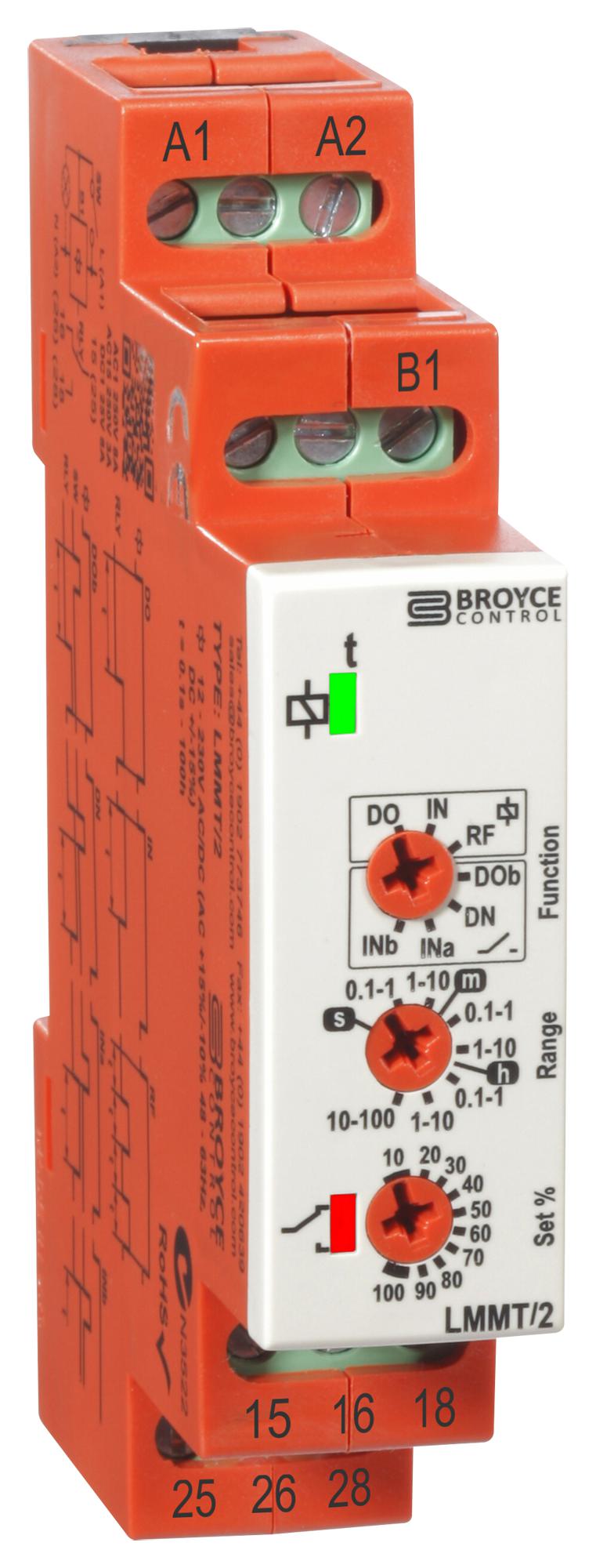 LMMT/2 12-230V AC/DC MULTIFUNCTION TIMER, 0.1S-100H, DPDT BROYCE CONTROL