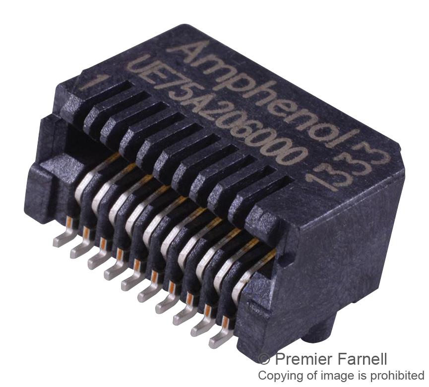 UE75A206000T I/O CONN, SFP, RCPT, 20POS, R/A, SMT AMPHENOL ICC