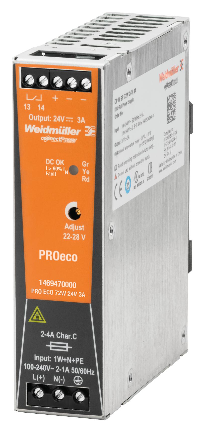 1469570000 POWER SUPPLY, AC-DC, 12V, 6A WEIDMULLER