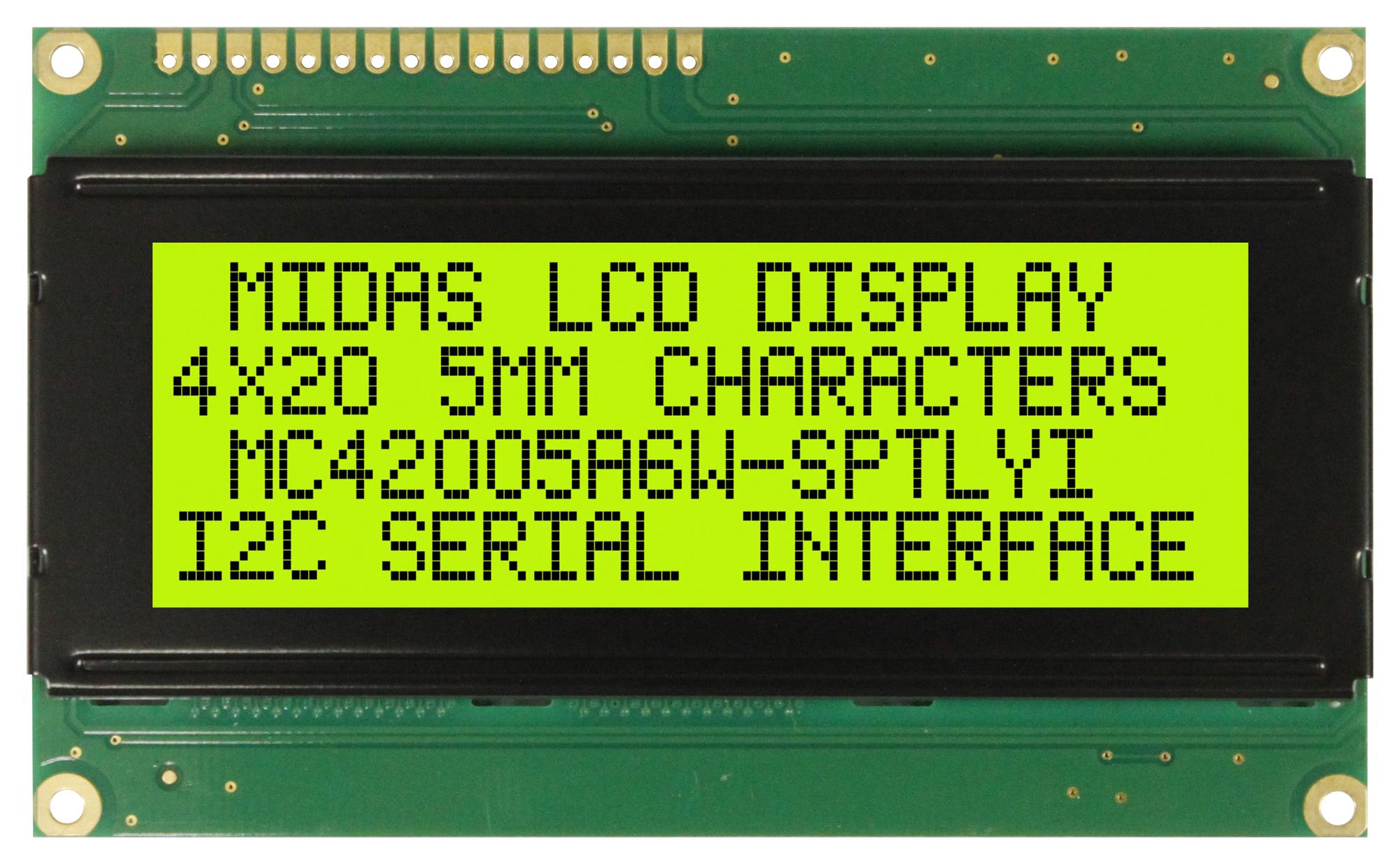 MC42005A6W-SPTLYI-V2 DISPLAY, ALPHANUMERIC, 20X4, YEL/GRN MIDAS