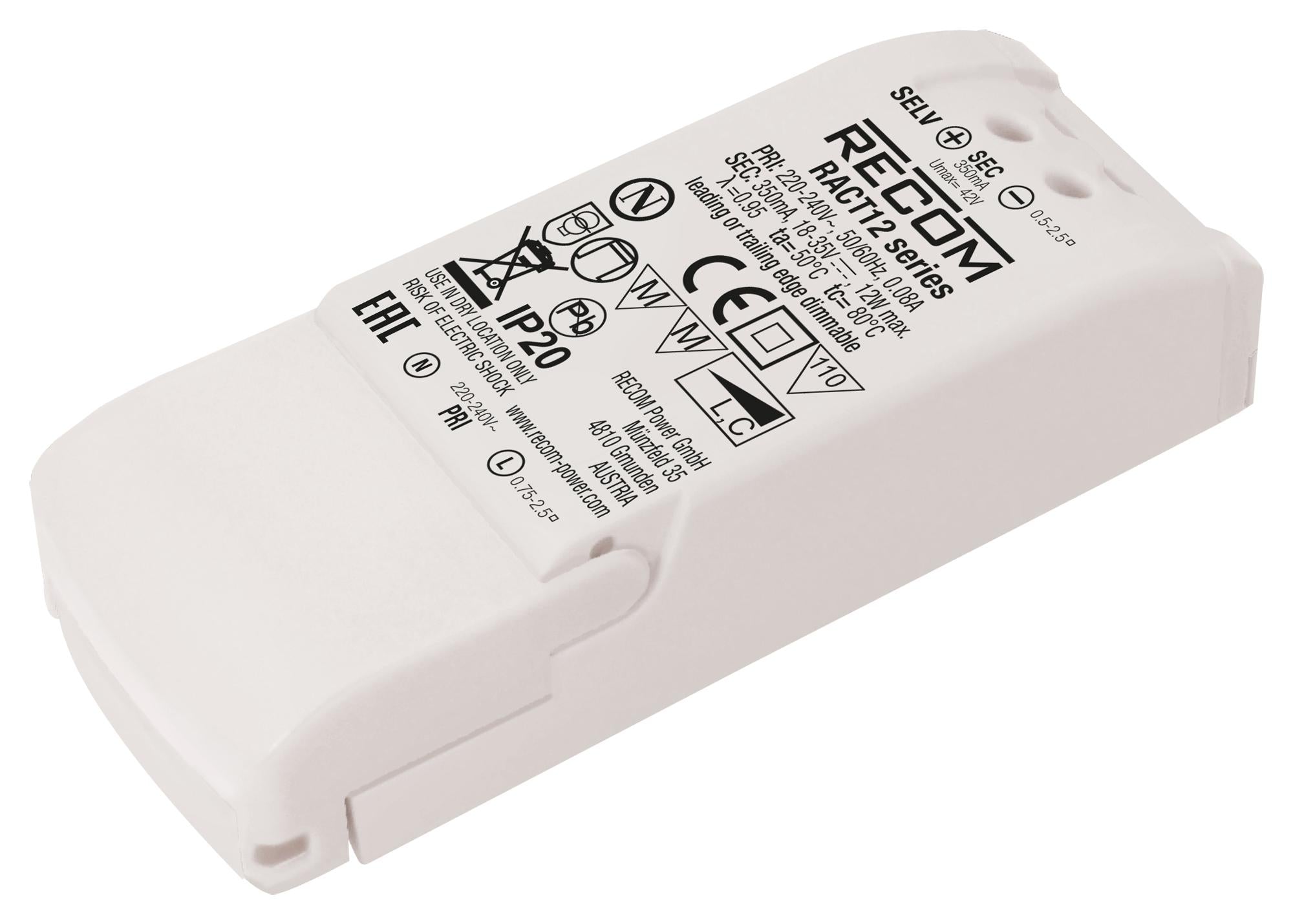 RACT12-700 LED DRIVER, SINGLE O/P, CC MODE, 12W RECOM POWER