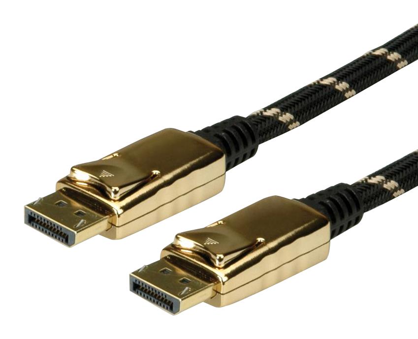 11.04.5645 AUDIO CABLE, DP PLUG, 2M, BLK/GLD ROLINE