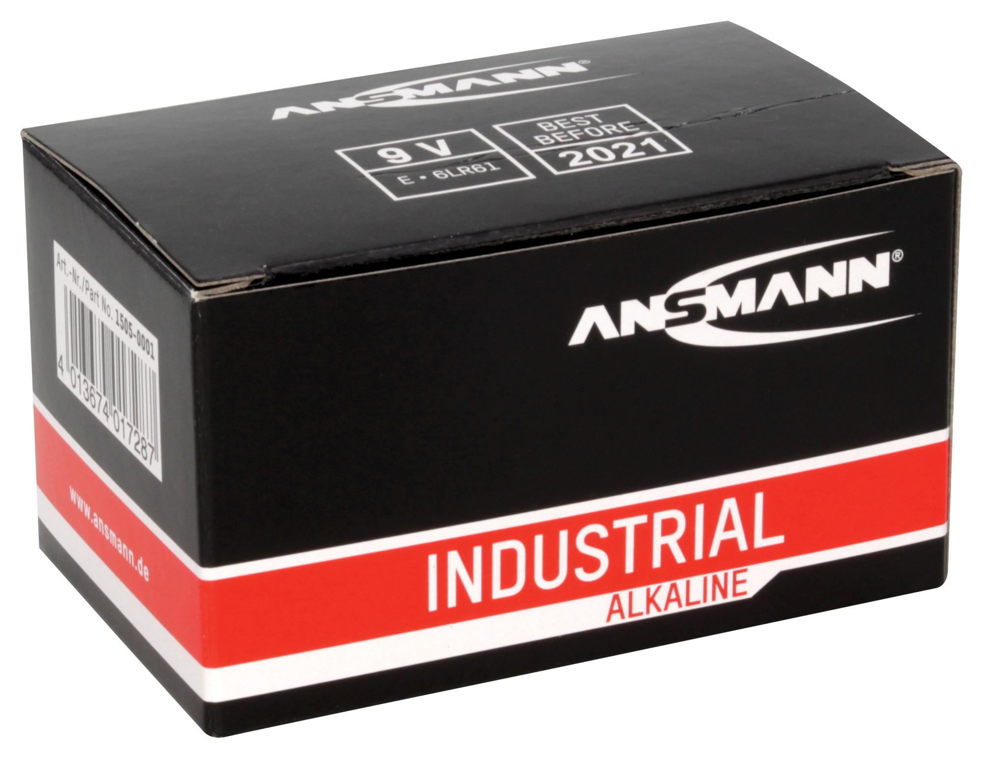 1505-0001 BATTERY, NON RECHARGEABLE, 9V, PP3, PK10 ANSMANN