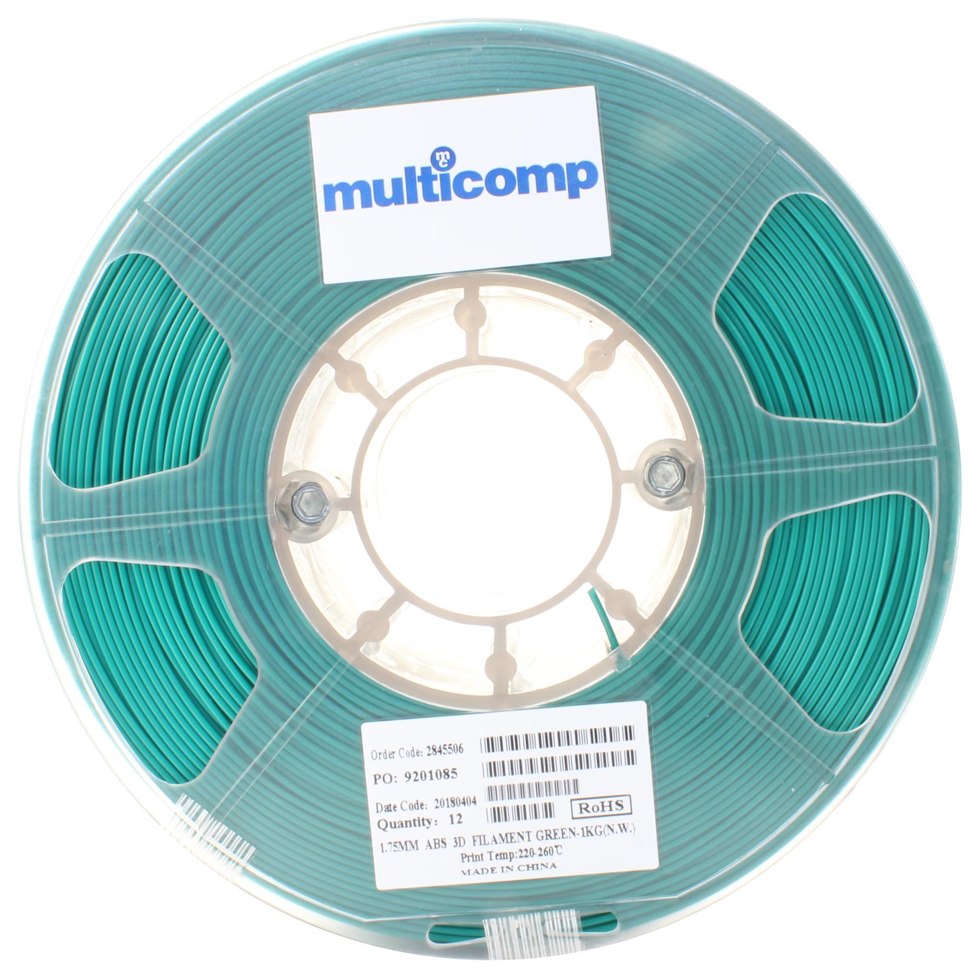 MC002559 3D PRINTER FILAMENT, ABS, 1.75MM, GREEN MULTICOMP