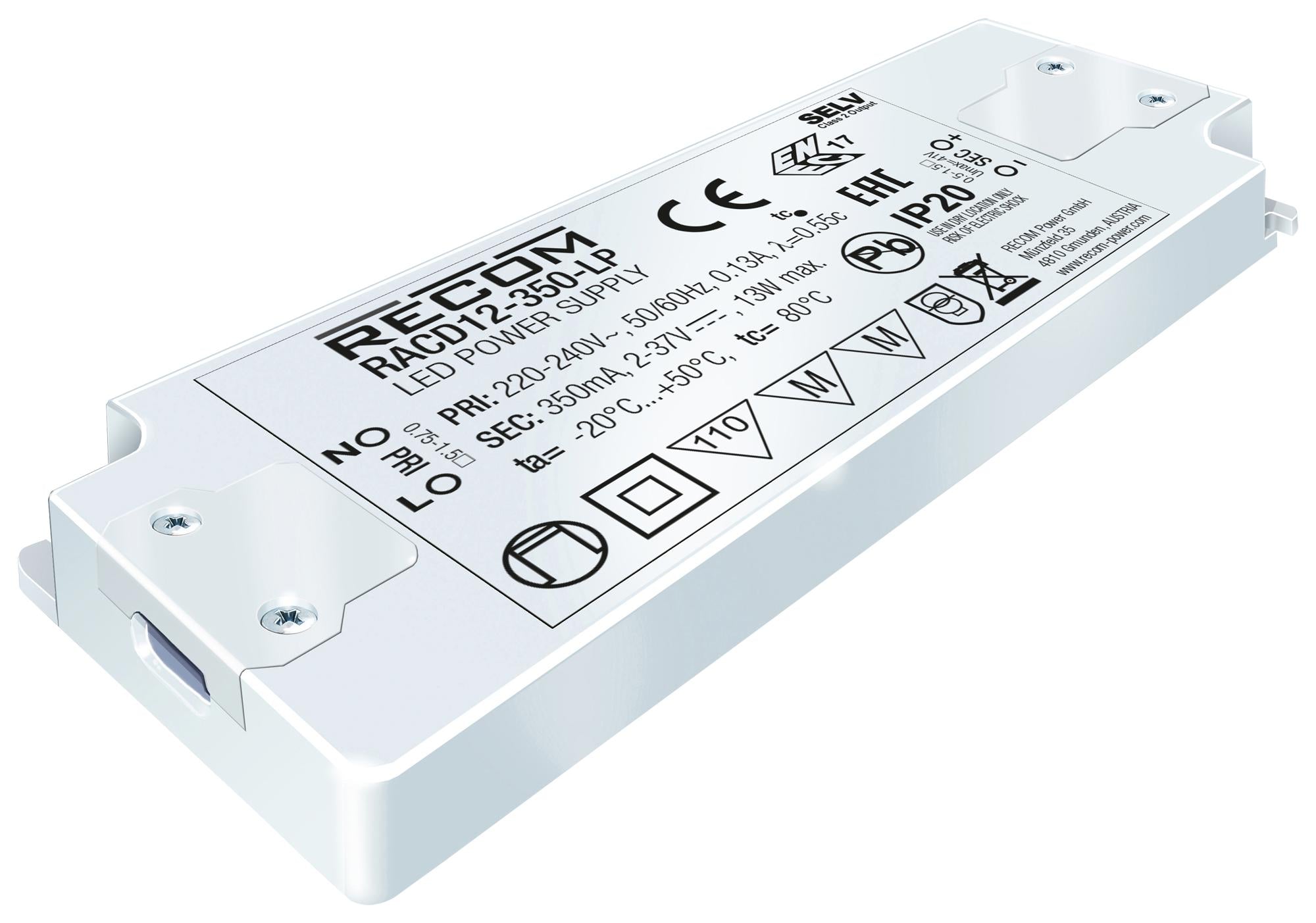 RACD12-700-LP LED DRIVER, SINGLE O/P, CC MODE, 13W RECOM POWER