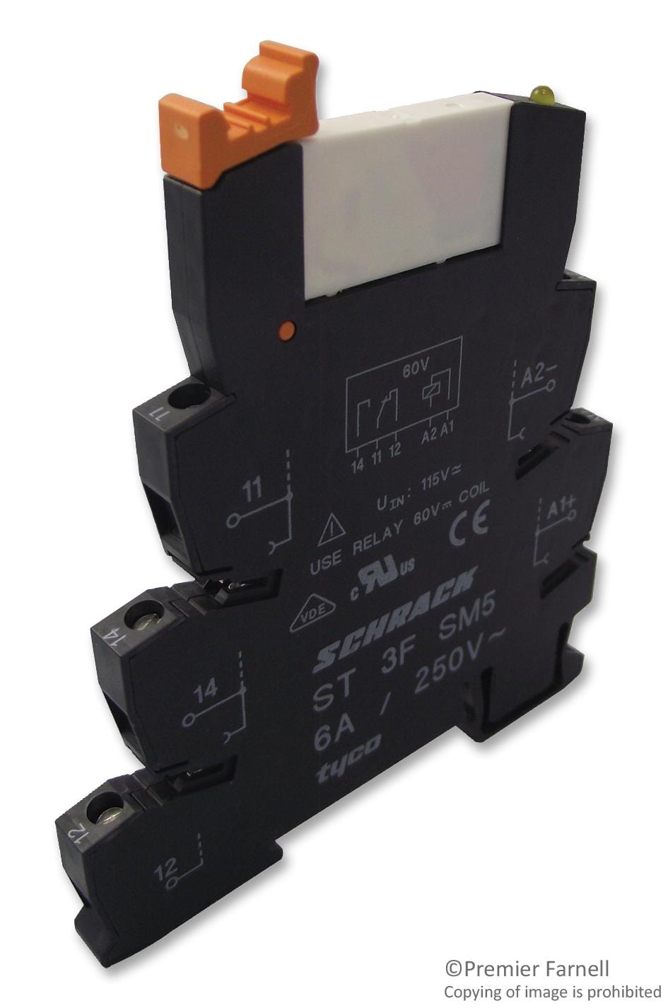 SCHRACK - TE CONNECTIVITY Power - General Purpose ST3P3SM5 RELAY, SPDT, 240VAC, 6A SCHRACK - TE CONNECTIVITY 2325635 3-1416100-3