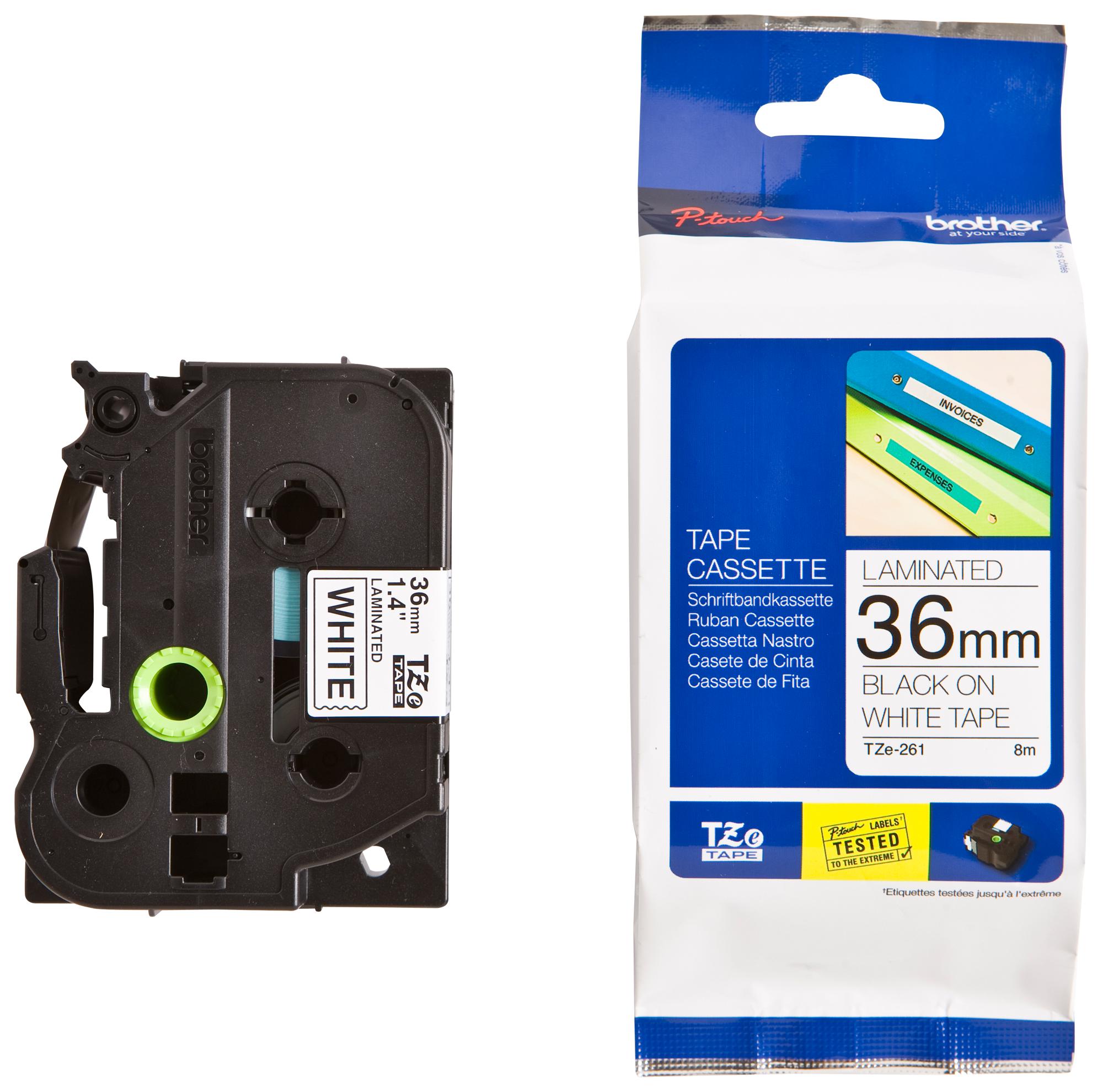 TZE-261 TAPE,  BLACK ON WHITE, 36MM W, 8M L BROTHER