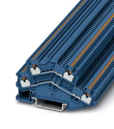 PTTBS 1,5/S BU DINRAIL TERMINAL BLOCK, 4WAY, 14AWG, BLU PHOENIX CONTACT