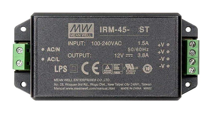 IRM-45-24ST POWER SUPPLY, AC-DC, 24V, 1.9A MEAN WELL