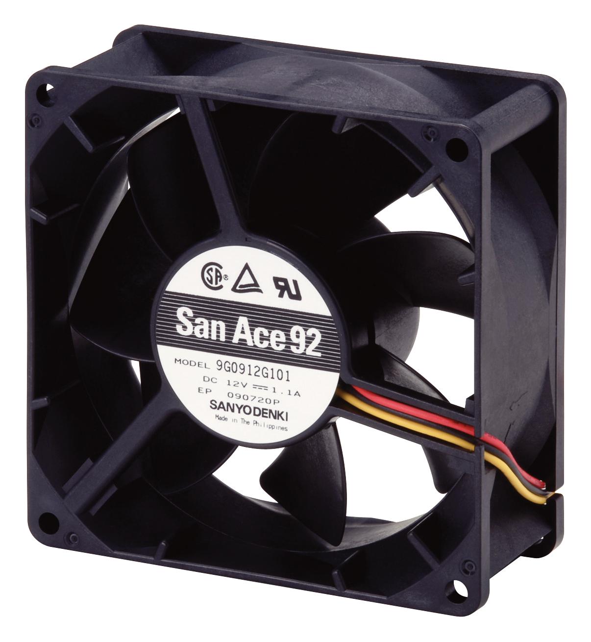 9G0912G1011 AXIAL FAN, 92MM, 3.1M3/MIN, 50DBA, 12V SANYO DENKI