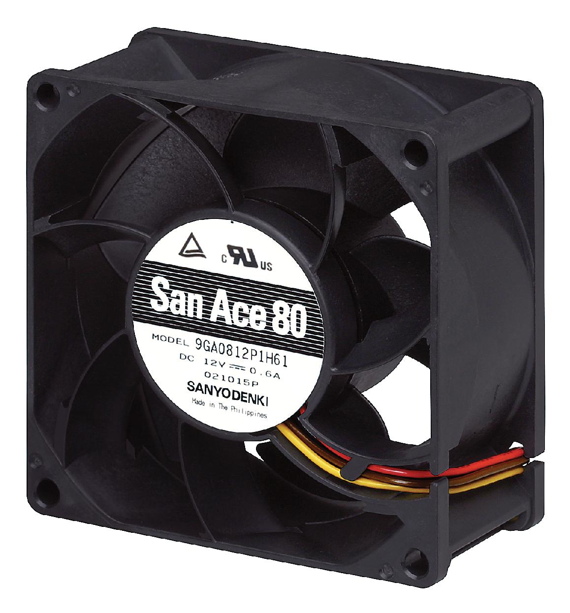 9GA0812P1H611 AXIAL FAN, 80MM, 2.25M3/MIN, 55DBA, 12V SANYO DENKI