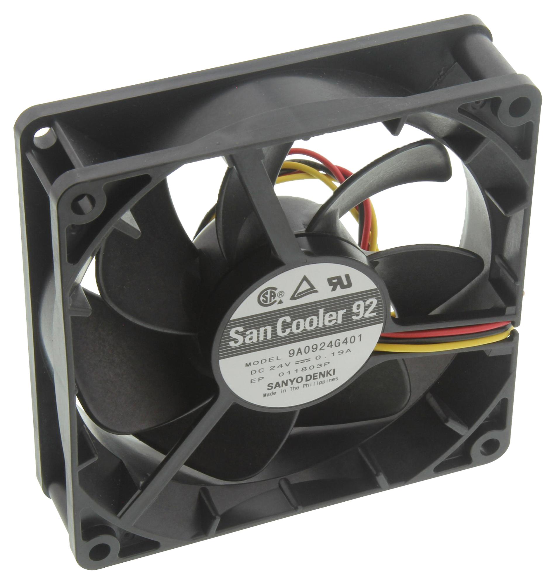 9A0924G401 AXIAL FAN, DC, 0.19A, 92MM, 62.1CFM SANYO DENKI