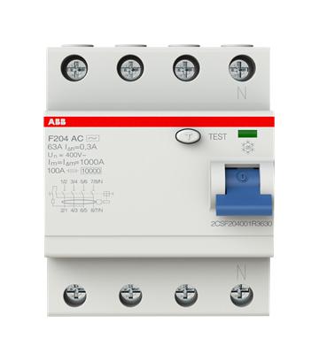 2CSF204001R3630 F204AC-63/0.3 4P RCD 63A 300MA ABB