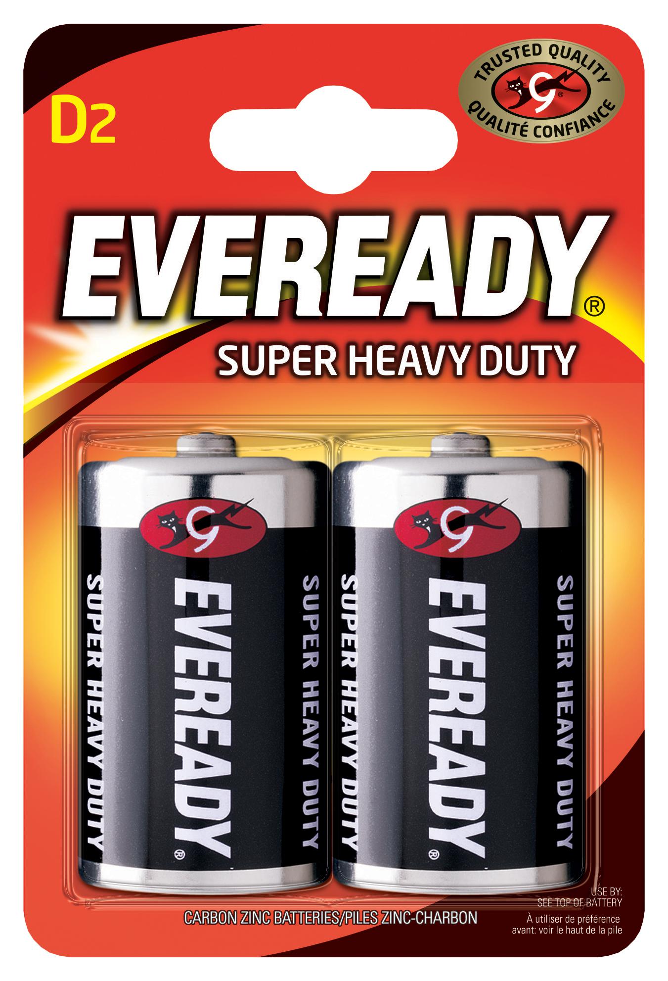 E300782100 BATTERY, ZINC CHLORIDE, 1.5V, D, PK2 EVER READY