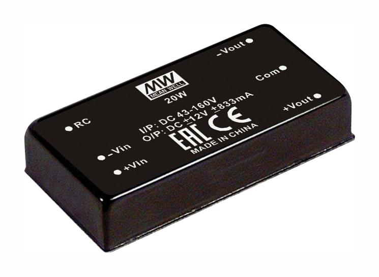 RDDW20G-12 DC-DC CONVERTER, 2 O/P, 20W MEAN WELL