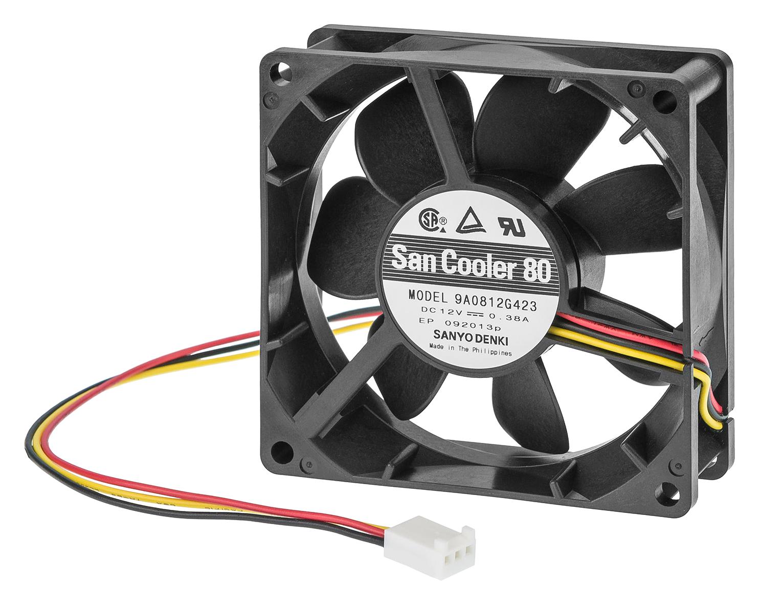 9A0812G423 AXIAL FAN, 80MM, 12VDC, 53CFM, 40DBA SANYO DENKI