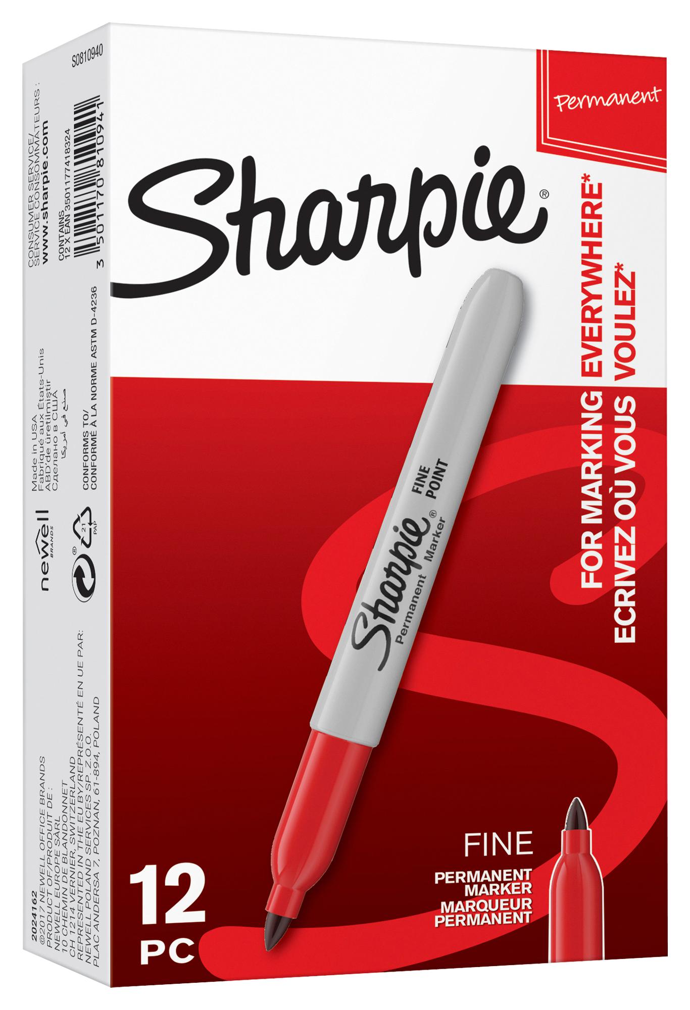 S0810940 MARKER FINE TIP, RED, 12PK SHARPIE