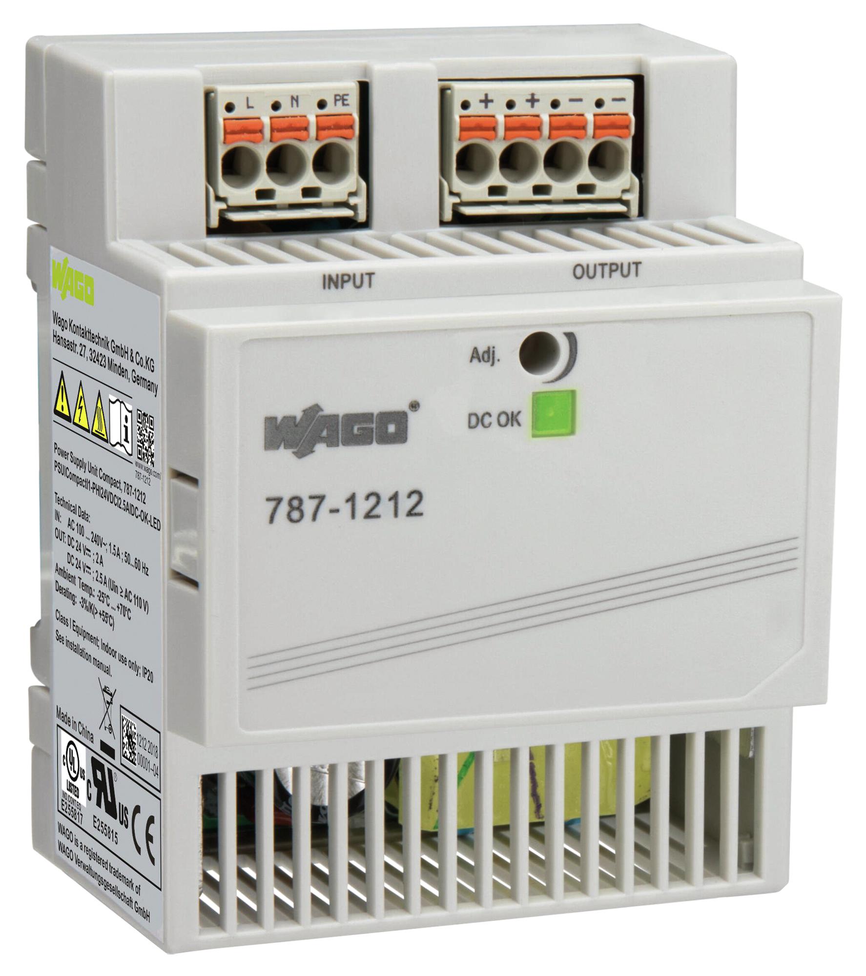 787-1212 POWER SUPPLY, AC-DC, 24V, 2.5A WAGO