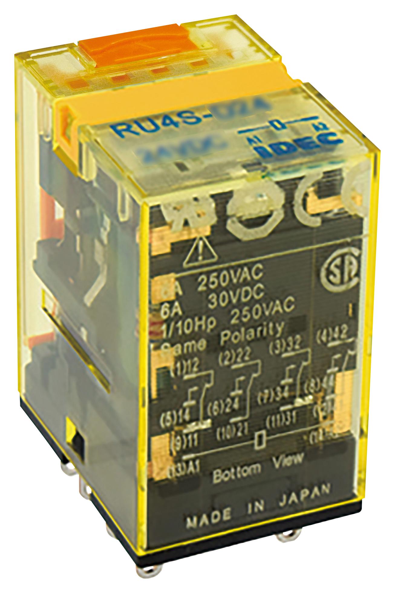 RU4S-A24 POWER RELAY, 4PDT, 24VAC, 6A, SOCKET IDEC