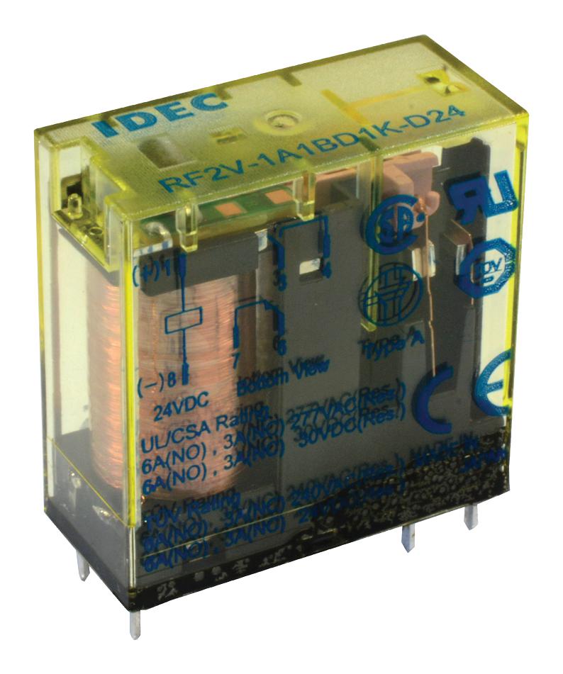 RF2V-1A1BD1-D24 POWER RELAY, SPST-NO/NC, 24VDC, 6A, THT IDEC