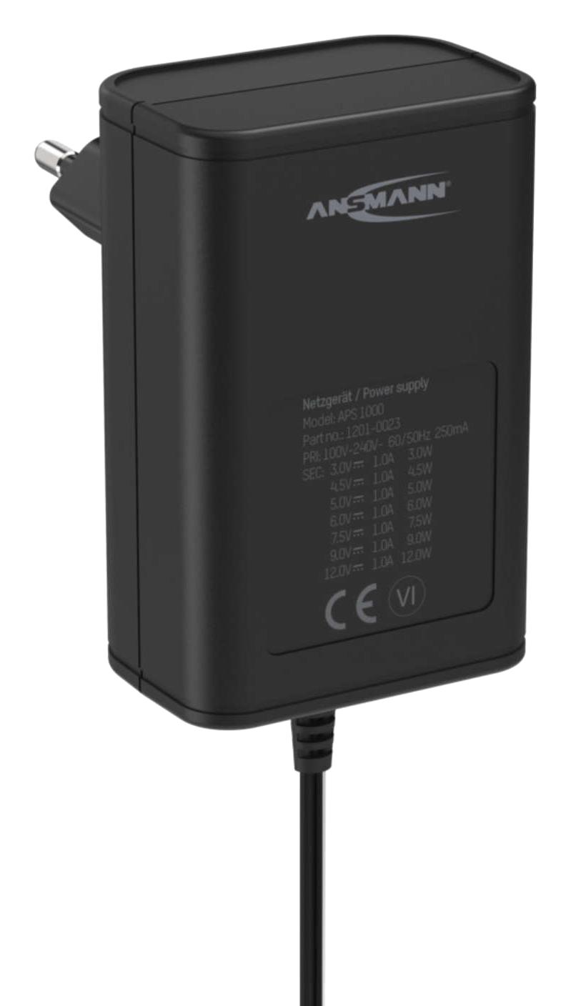 1201-0023 POWER SUPPLY, AC-DC, 3-12V, 1A ANSMANN