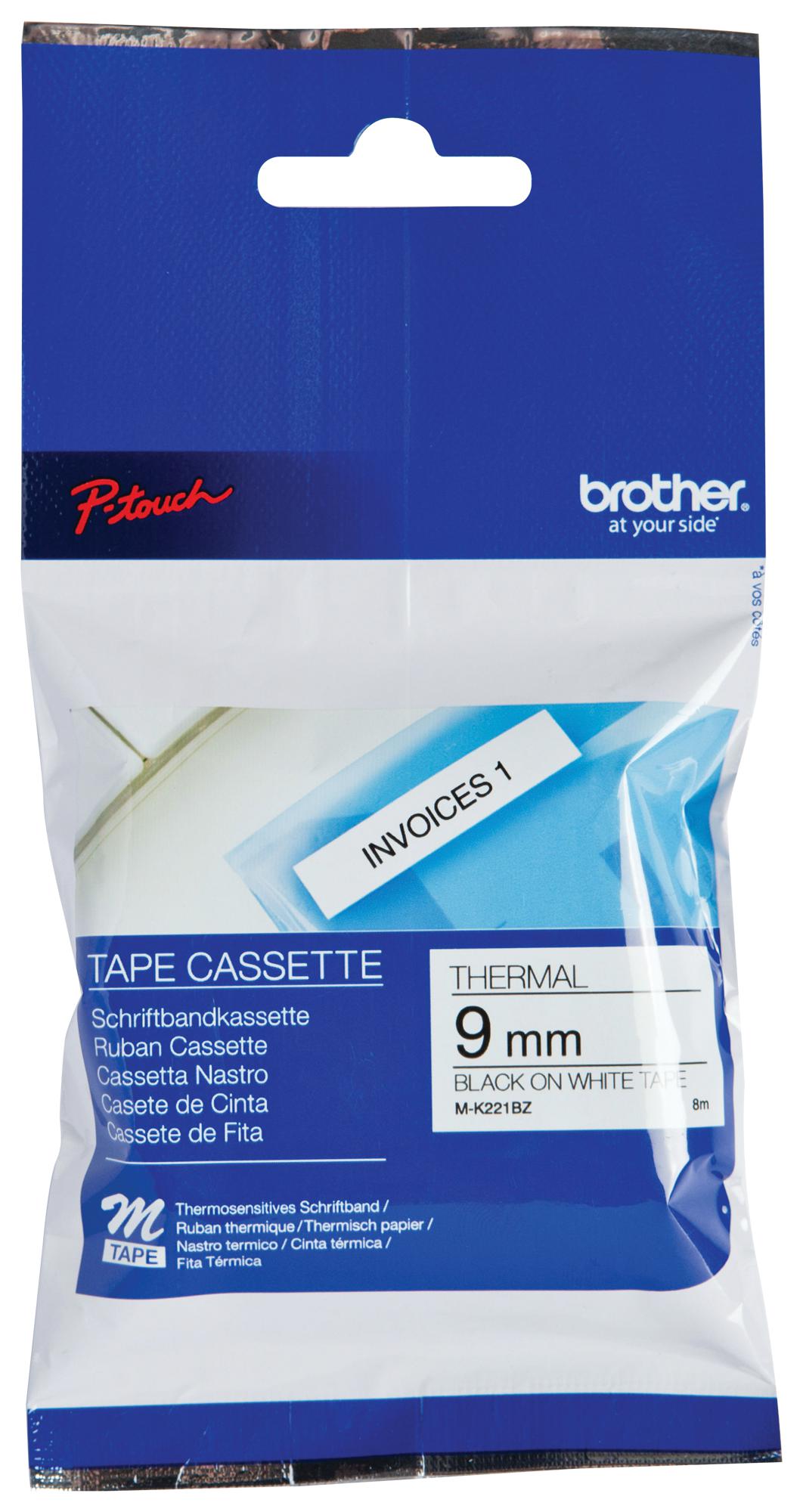 MK221BZ TAPE, 9MM, BLACK/WHITE BROTHER