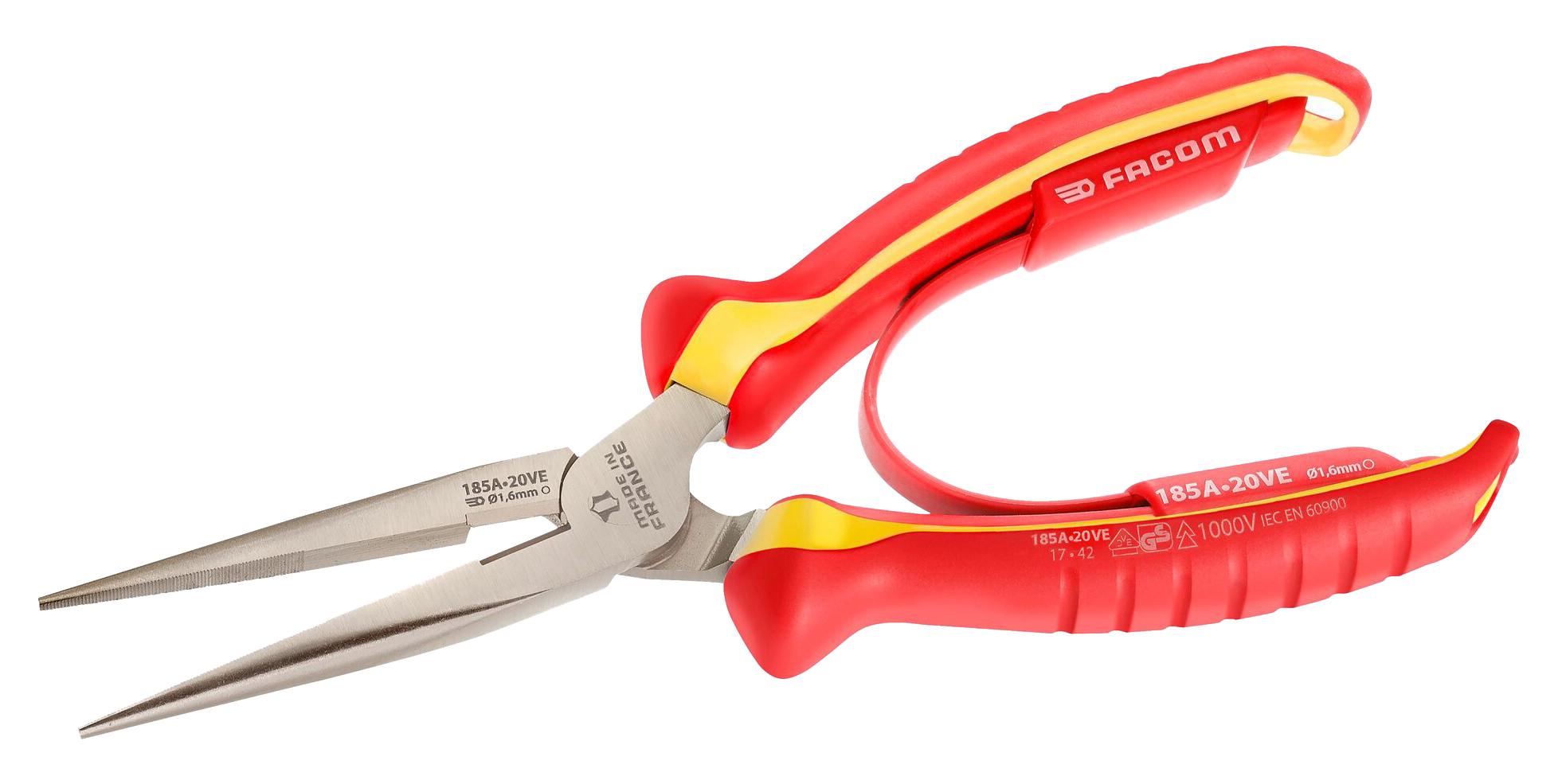 185A.20VE PLIER, LONG HALF ROUND NOSE, 200MM FACOM