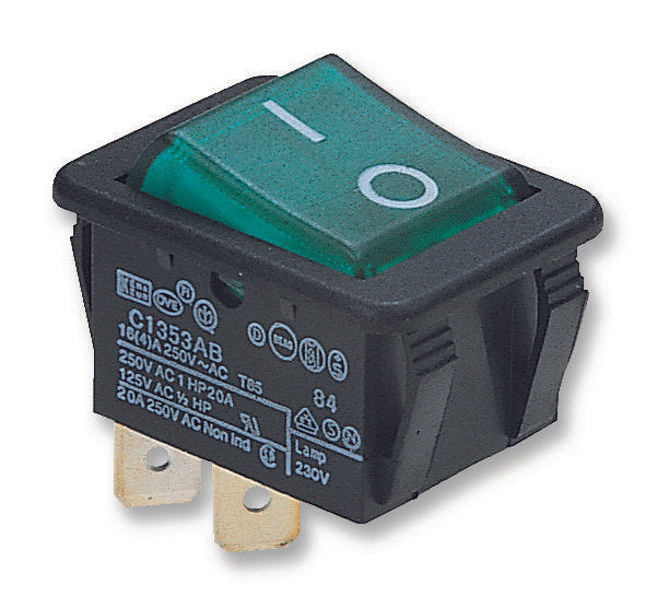 C1353ABNAB SWITCH, DPST, 16A, 250V, ILLUM GREEN ARCOLECTRIC (BULGIN LIMITED)
