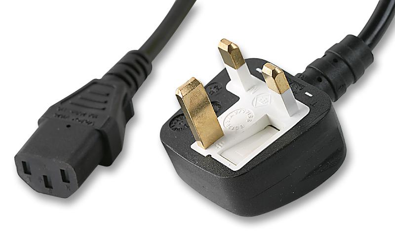 352780 POWER CORD, UK TO IEC, 2M, 10A, BLACK VOLEX