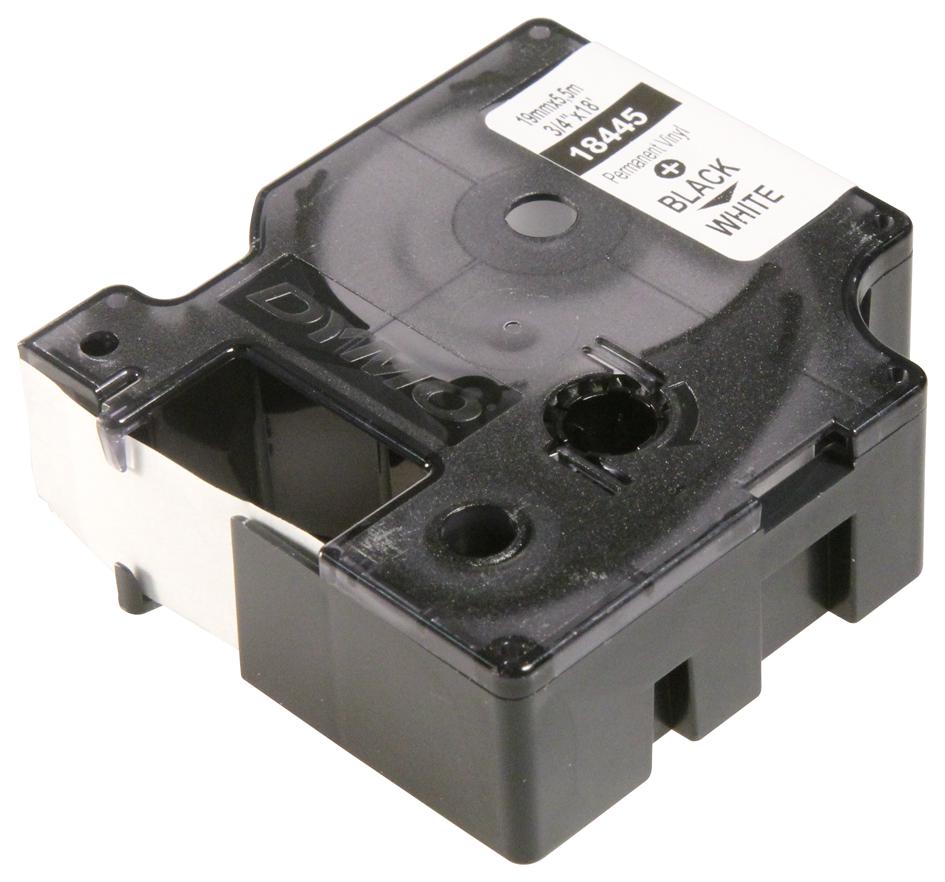 18445 TAPE, PERM, VINYL, 19MMX5.5M, WHITE DYMO