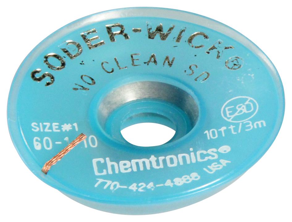 60-1-10 DESOLDERING BRAID, 0.9MM, 3.0M CHEMTRONICS