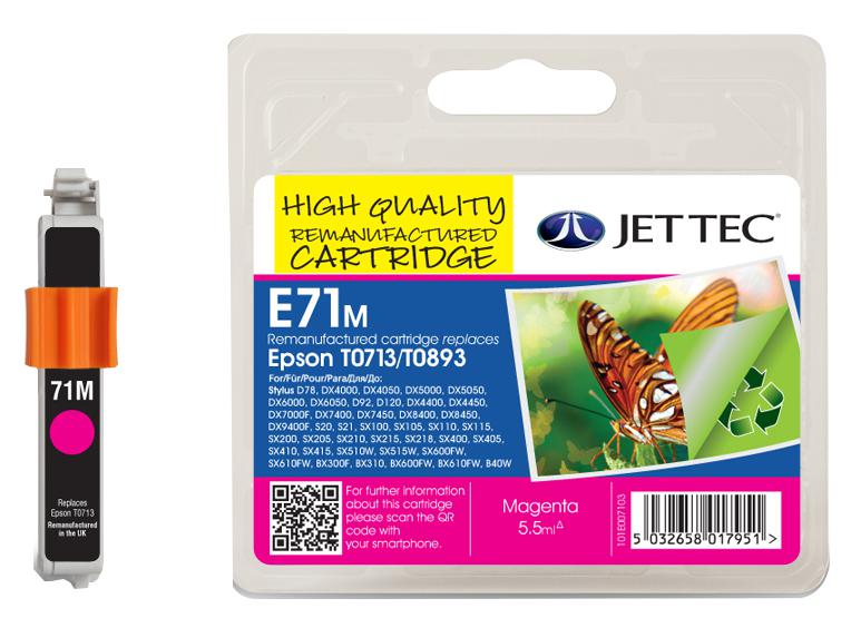 101E007103 INK CART, COMPATIBLE,EPSON T0713 MAGENTA JET TEC